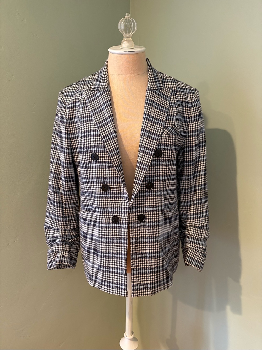 Veronica Beard Double-Breasted Plaid Blazer - Black & White